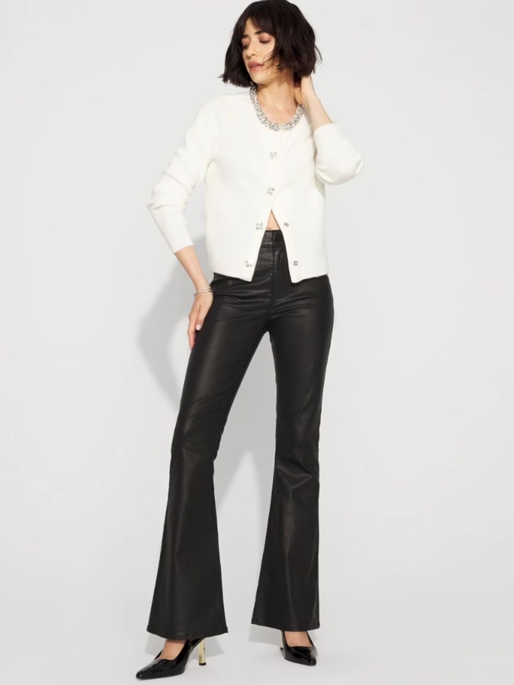WHBM Embellished Button-Front Cardigan Sparkle Snap Buttons Size S NWT - Picture 3 of 8